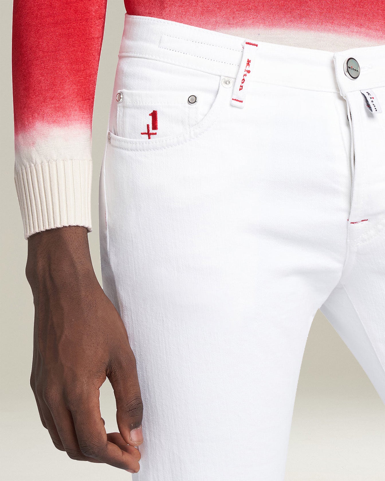 Kiton Pantaloni Jeans Weiß Slim Bio-Baumwolle Kurabo