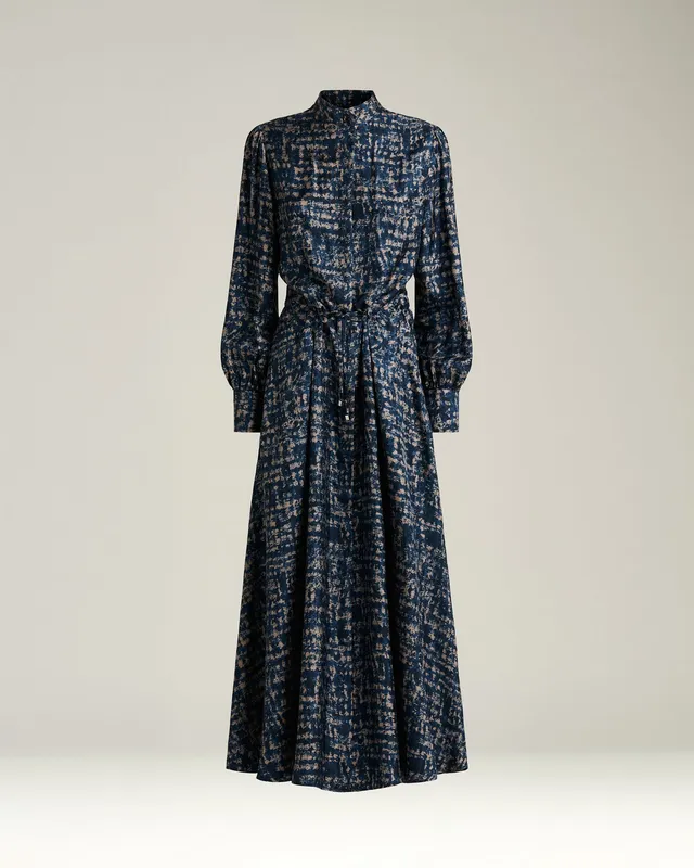 Kiton Midi Hemdkleid Seide hellblau gemustert