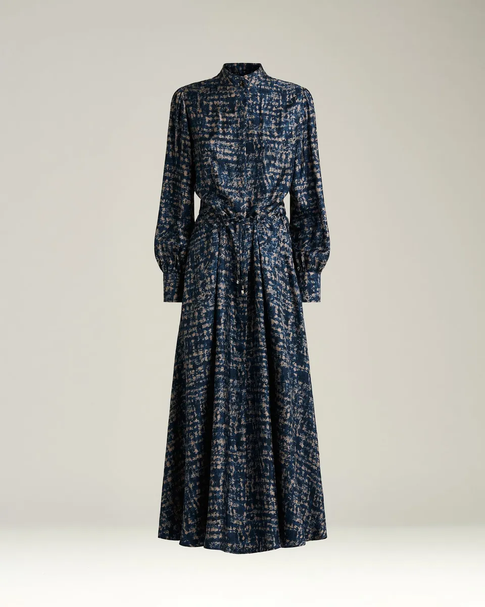 Kiton Midi Hemdkleid Seide hellblau gemustert