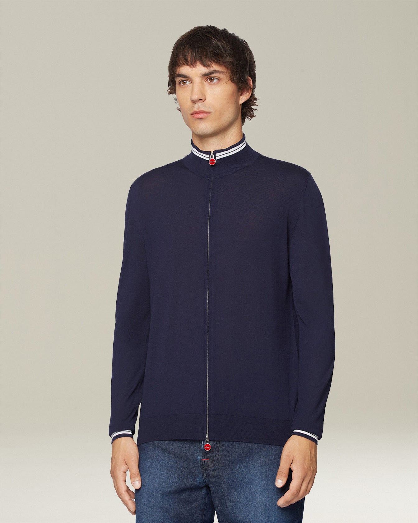 Kiton Cardigan Sporty Herren Strickjacke Wolle Kontrast