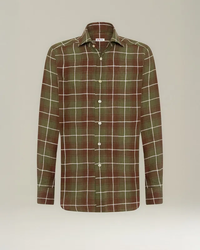 Kiton Linen Checked Shirt Leinenhemd Kariert Perlmutt