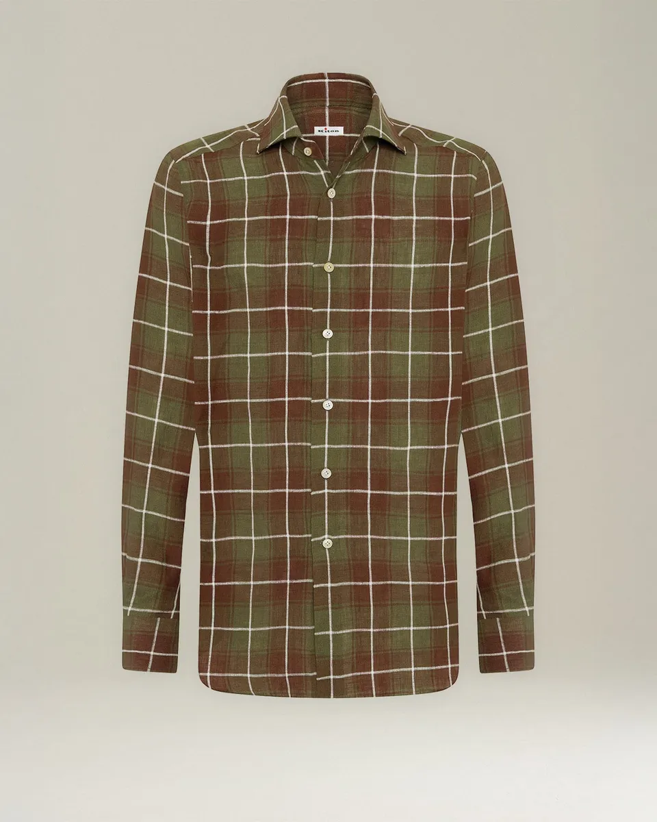 Kiton Linen Checked Shirt Leinenhemd Kariert Perlmutt