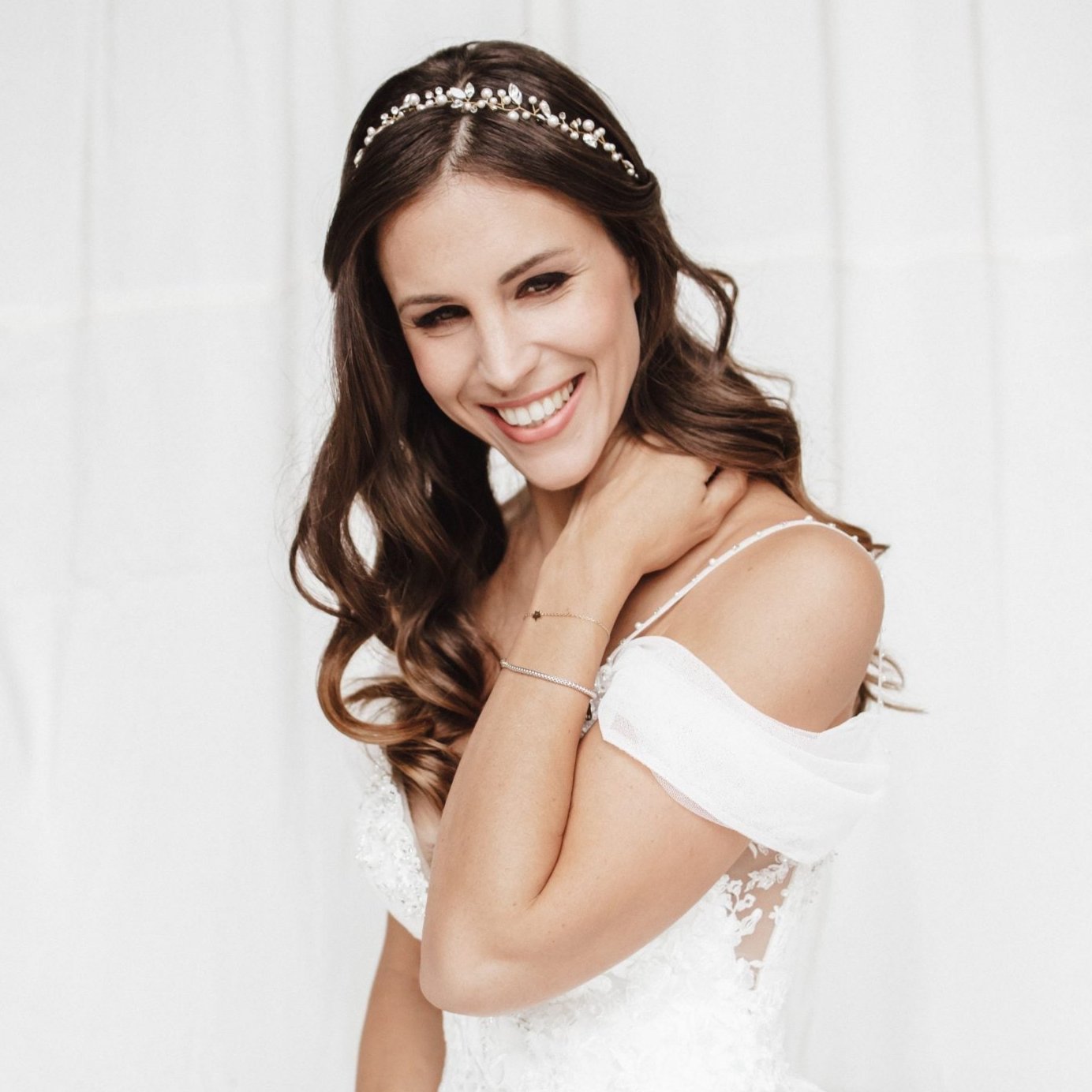 Perlenbräute Luise Headpiece Perlen Kristalle Haarband silber