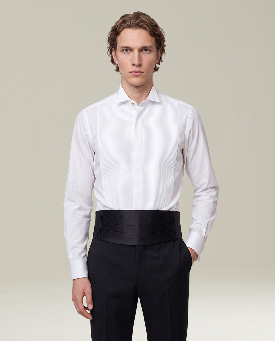 Kiton White Stretch Cotton Tuxedo Hemd Weiß 40
