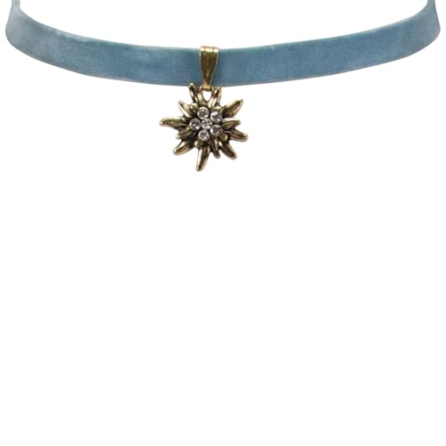 Alpenflüstern DAHEIM Samt-Kropfband DHK240 hell-blau Edelweiß