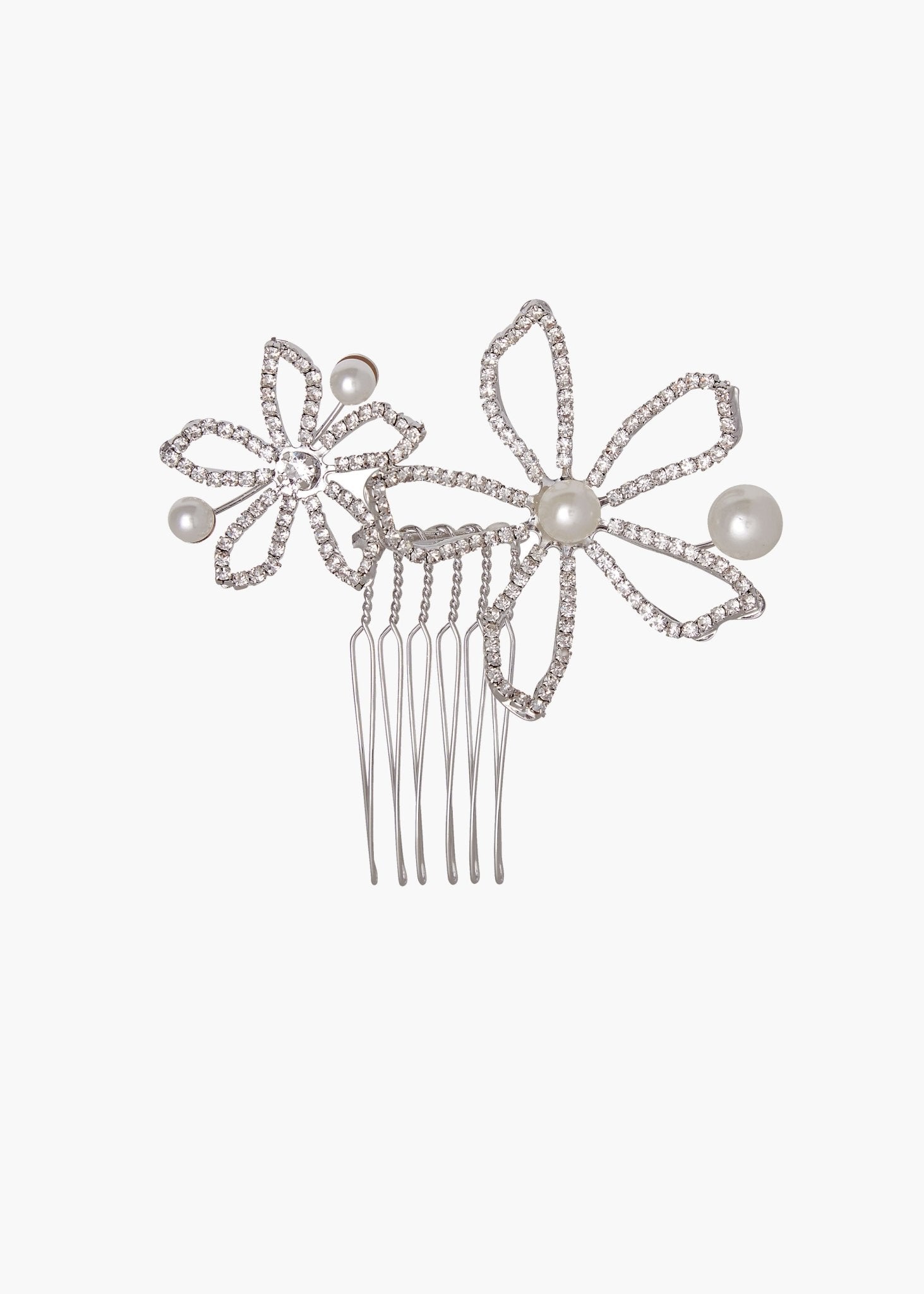 Elizabeth Bower Pavet Pearl Mini Haarkamm Rhodium