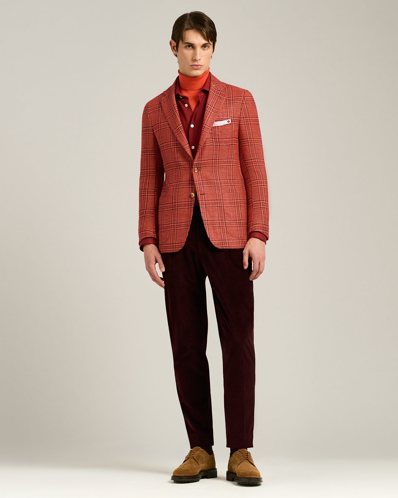 Kiton Sakko Glen Plaid Kaschmir Rot Einreihig Gr. 50
