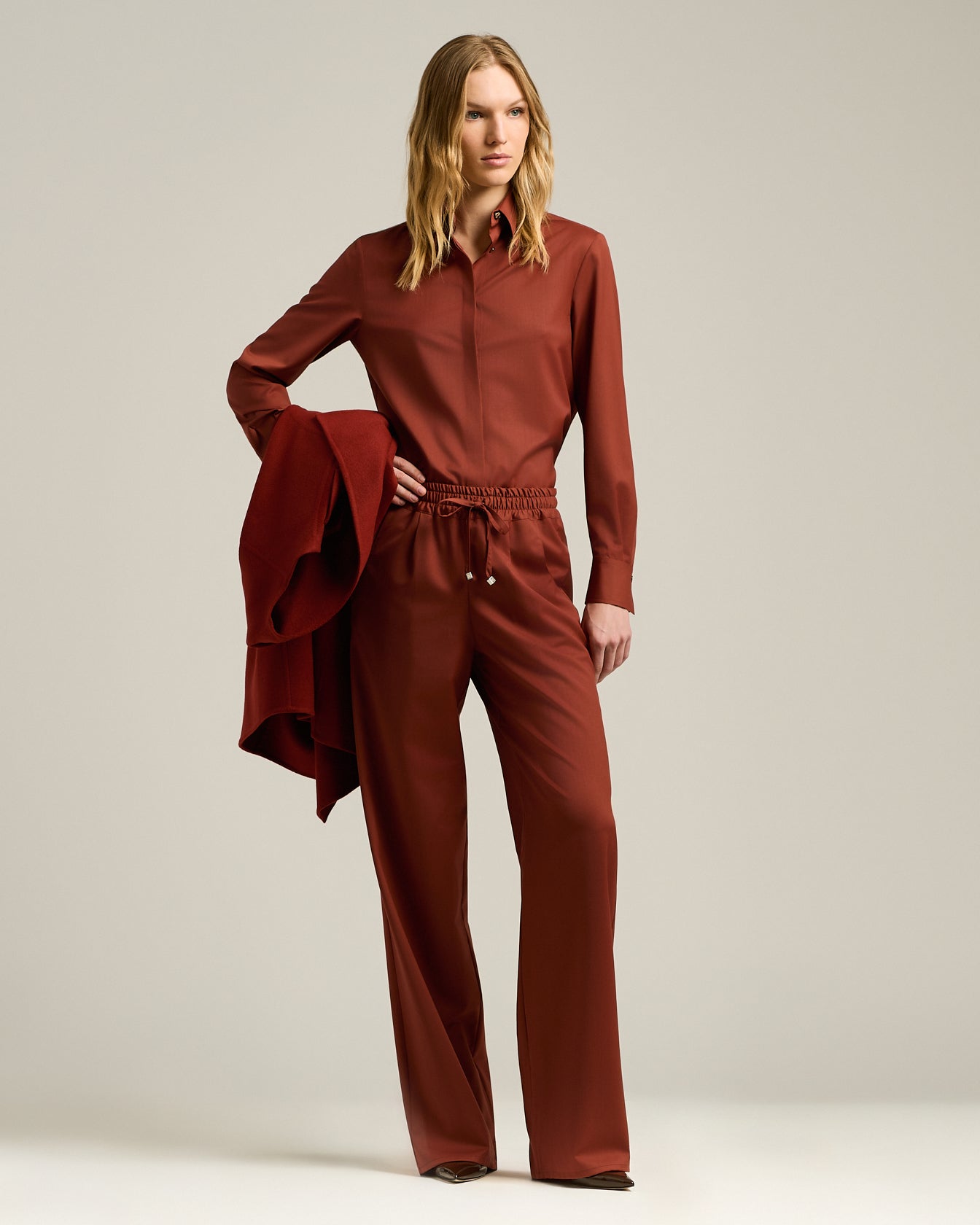 Kiton Palazzo Hose Wolle Terracotta elastisch
