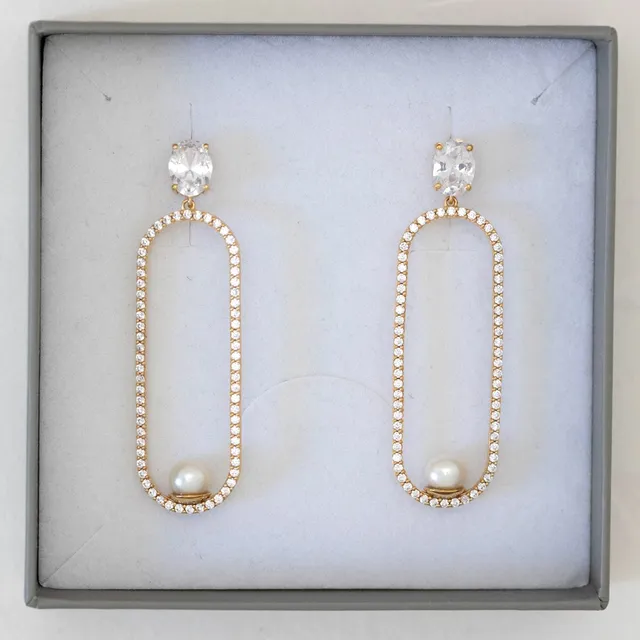 Juvelan Sample Sale Ohrringe Gold Perle Zirkonia 5,2 cm