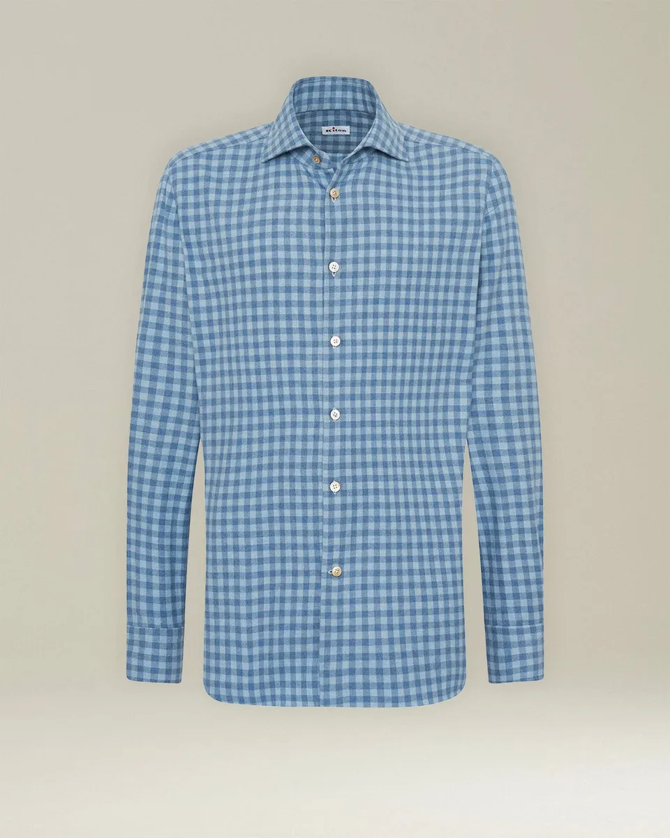 Kiton Checked Flannel Hemd Karo Flanell Baumwolle