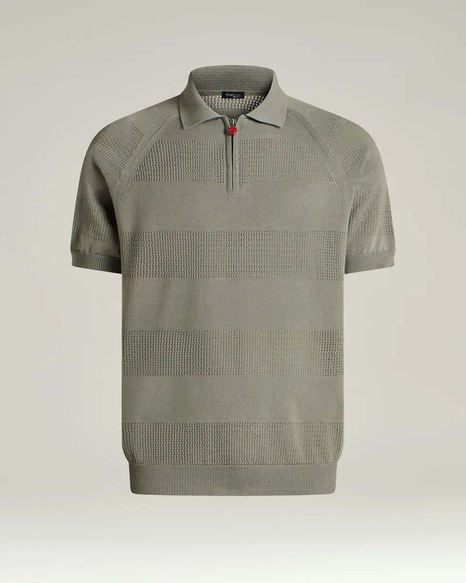 Kiton Zip Baumwoll Polo Kurzarm Herren Weiß