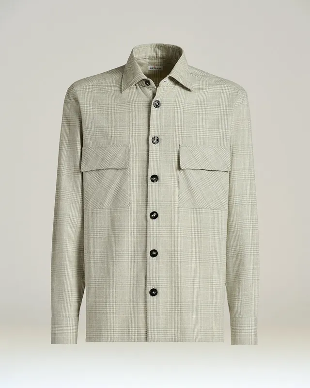 Kiton Shirts Overshirt Baumwolle Hellgrau Kariert