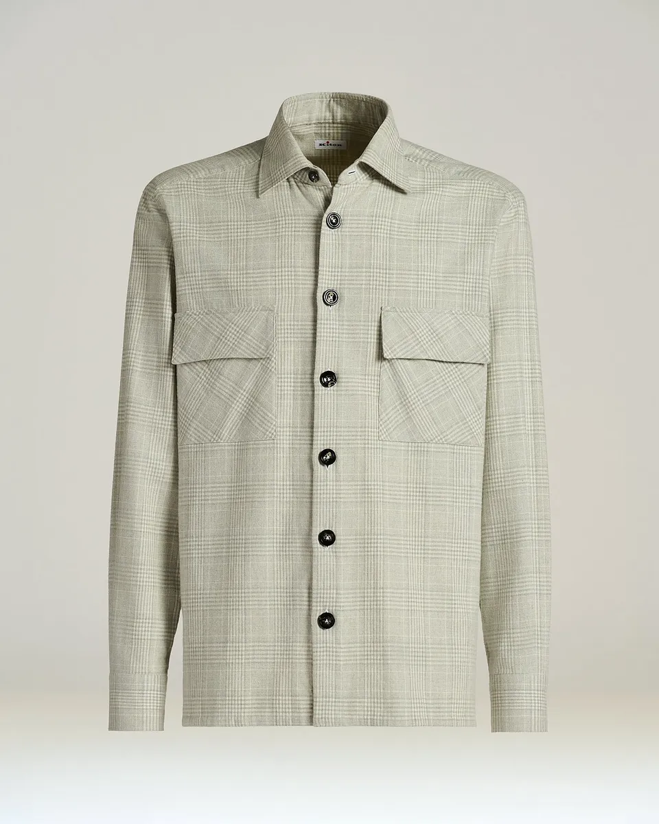 Kiton Shirts Overshirt Baumwolle Hellgrau Kariert
