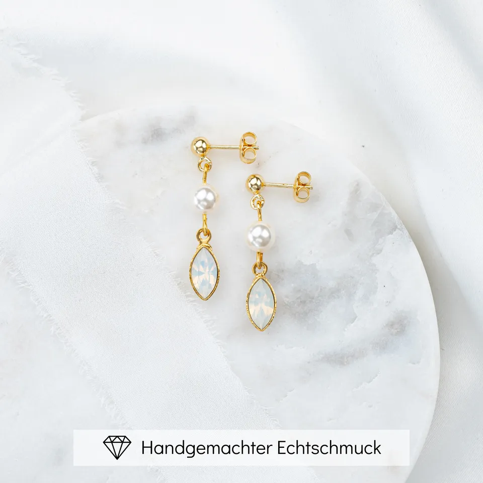 Perlenbräute Kylie Ohrringe Gold Perle Kristall white opal