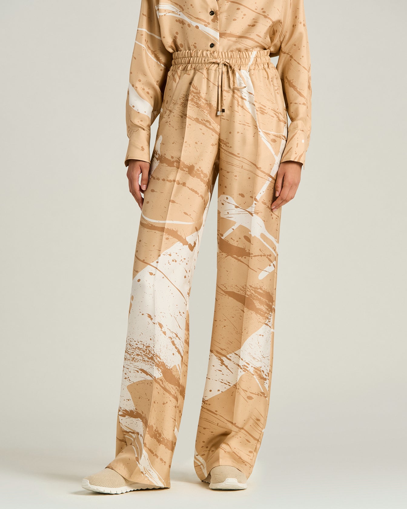 Kiton Wide Leg Hose Seide Kamel abstrakt
