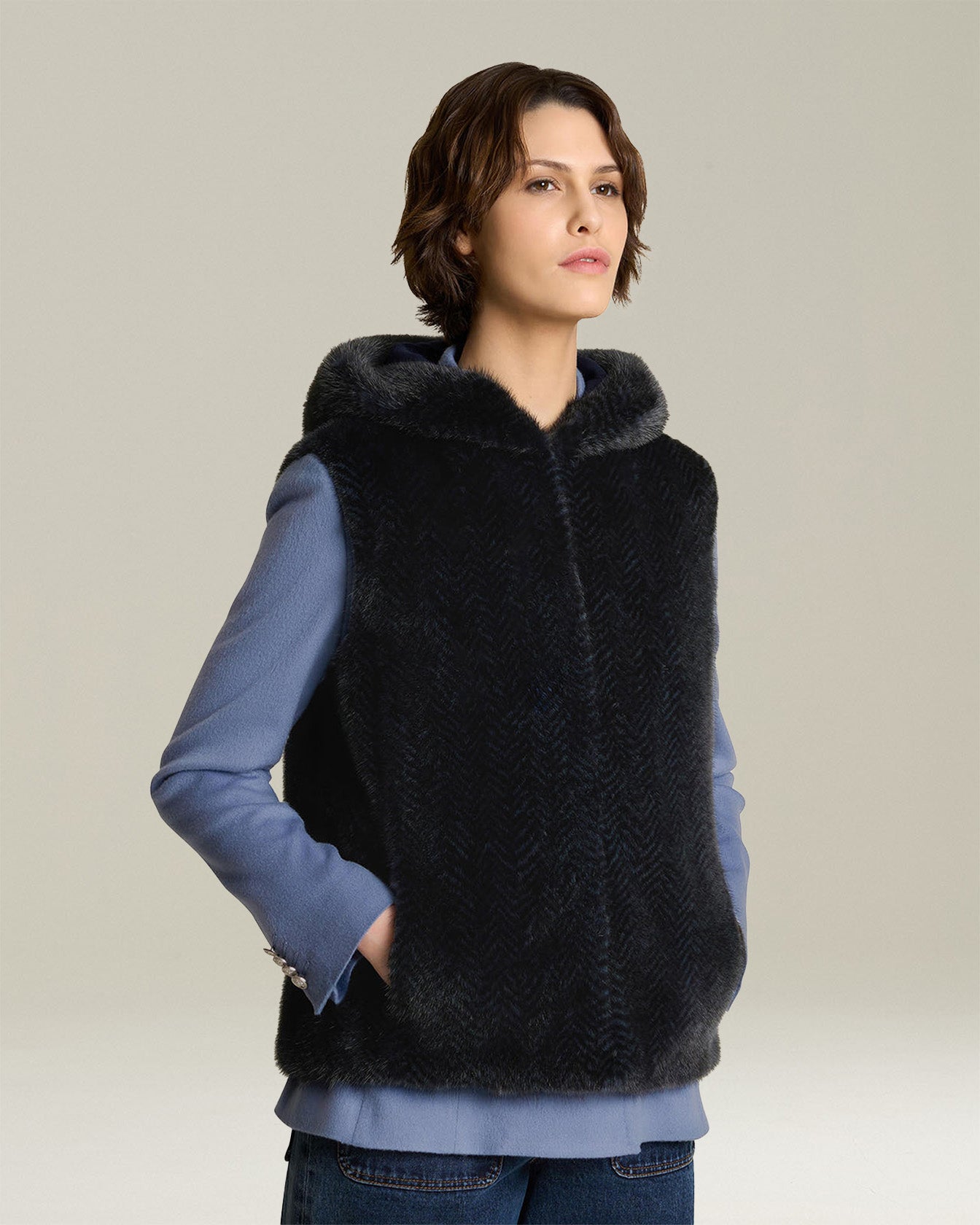 Kiton Gilet Nerz Pelz Weste Reversibel Nylon