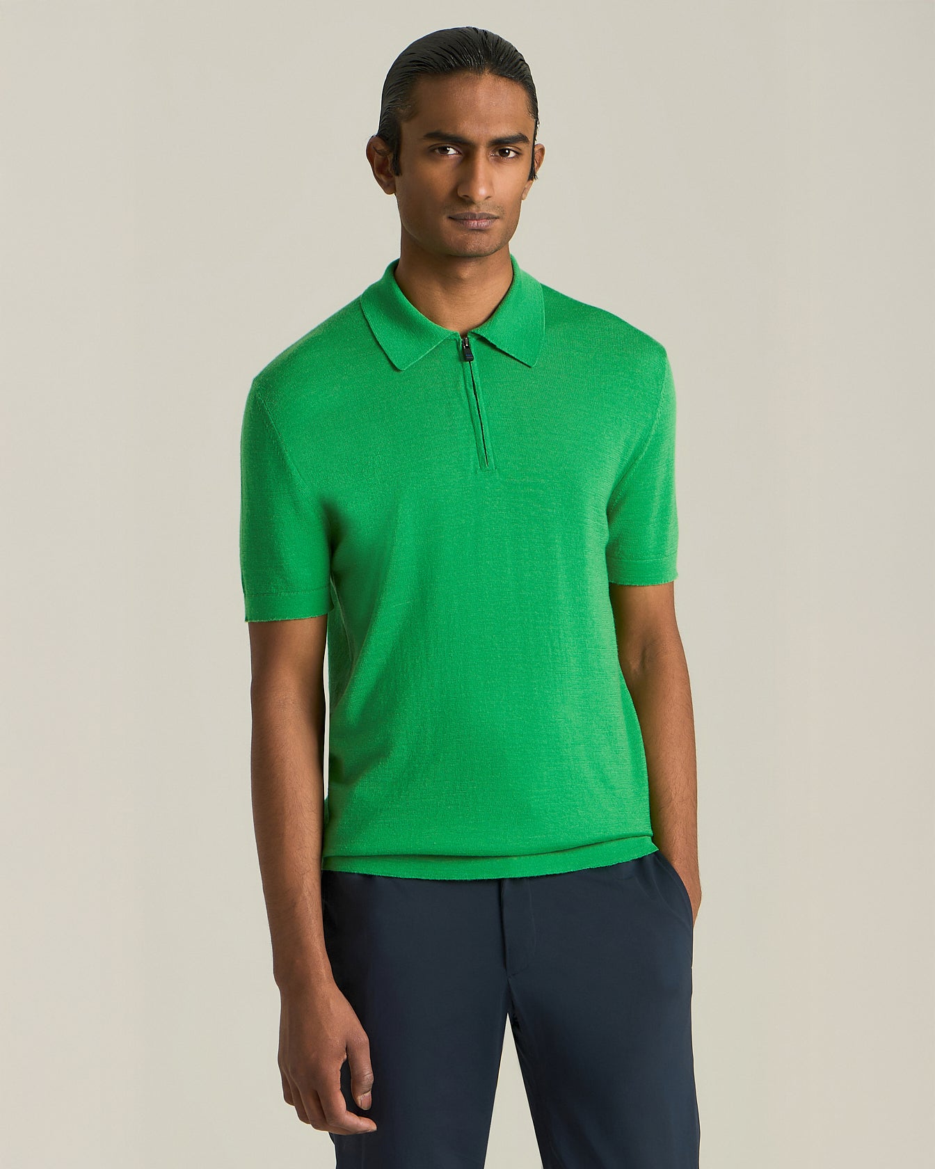 Kiton Polo Zip Polo Wolle Seide Größe L