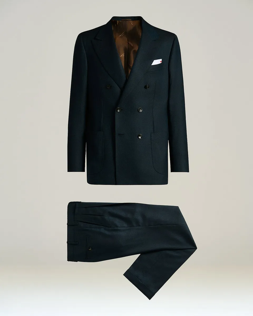Kiton Suits Blue Cashmere Virgin-Wool Anzug Blau zweireihig