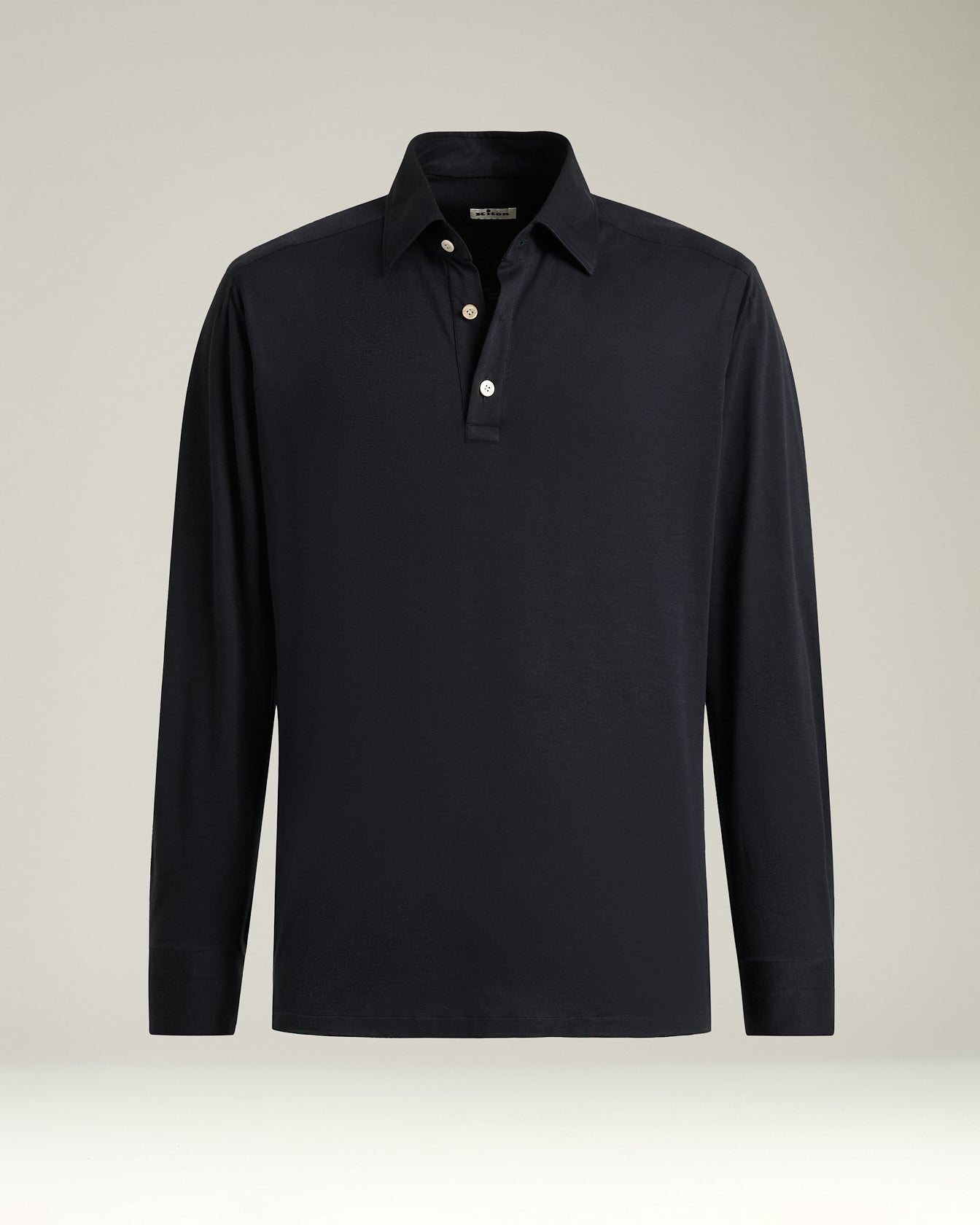 Kiton Positano Langarm-Polo Baumwolle navy