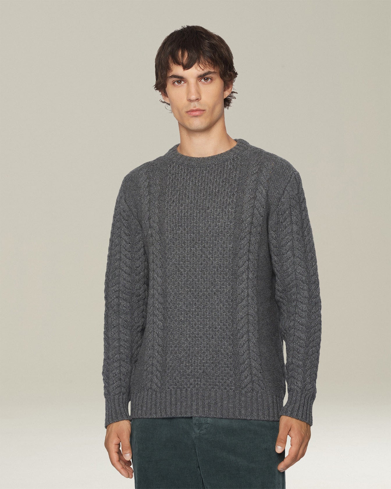 Kiton Pullover Kaschmir Rundhals mit Zopf Leicht