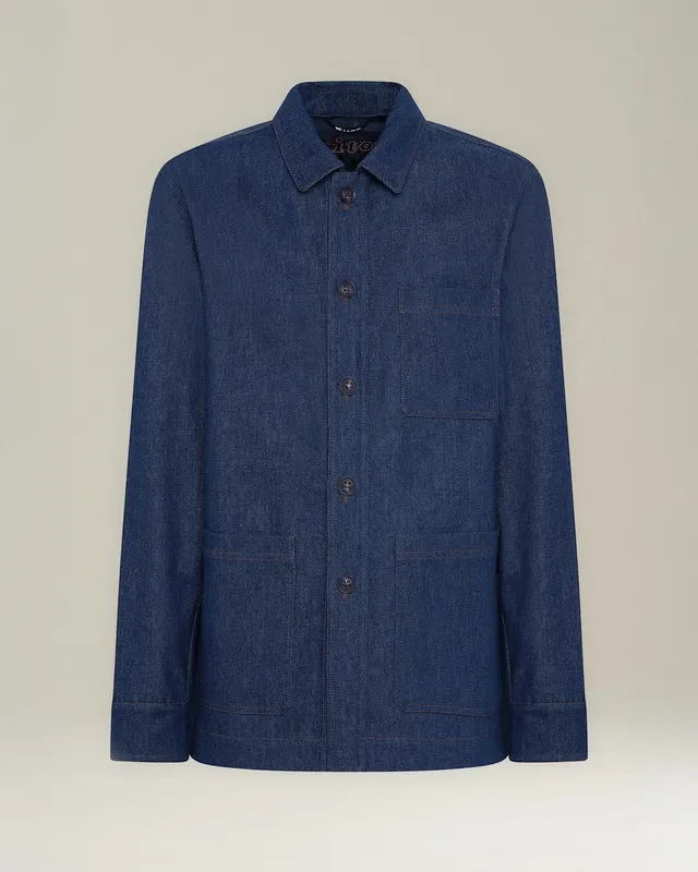 Kiton Outerwear Denim Blouson Mineral Wash Blau