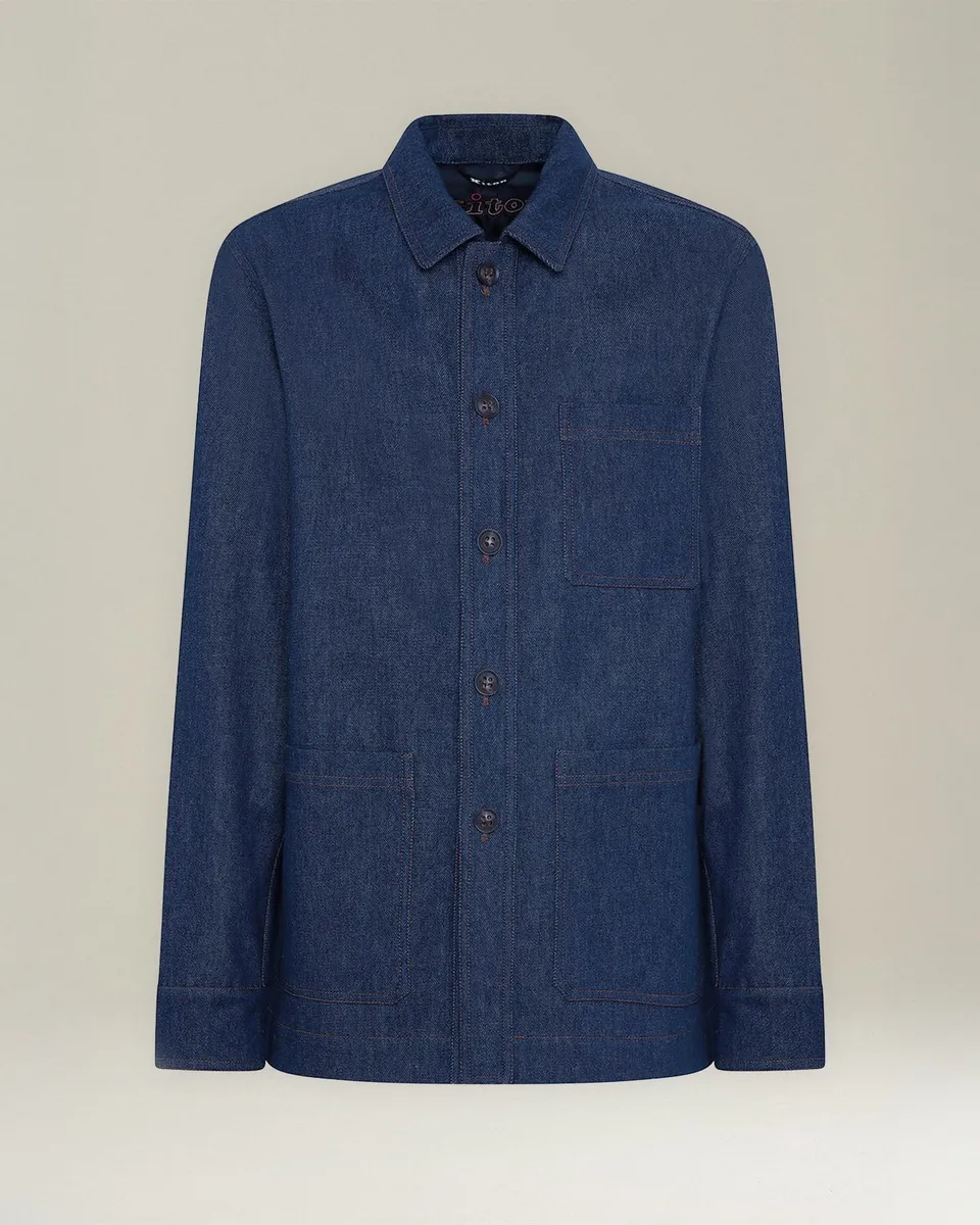 Kiton Outerwear Denim Blouson Mineral Wash Blau