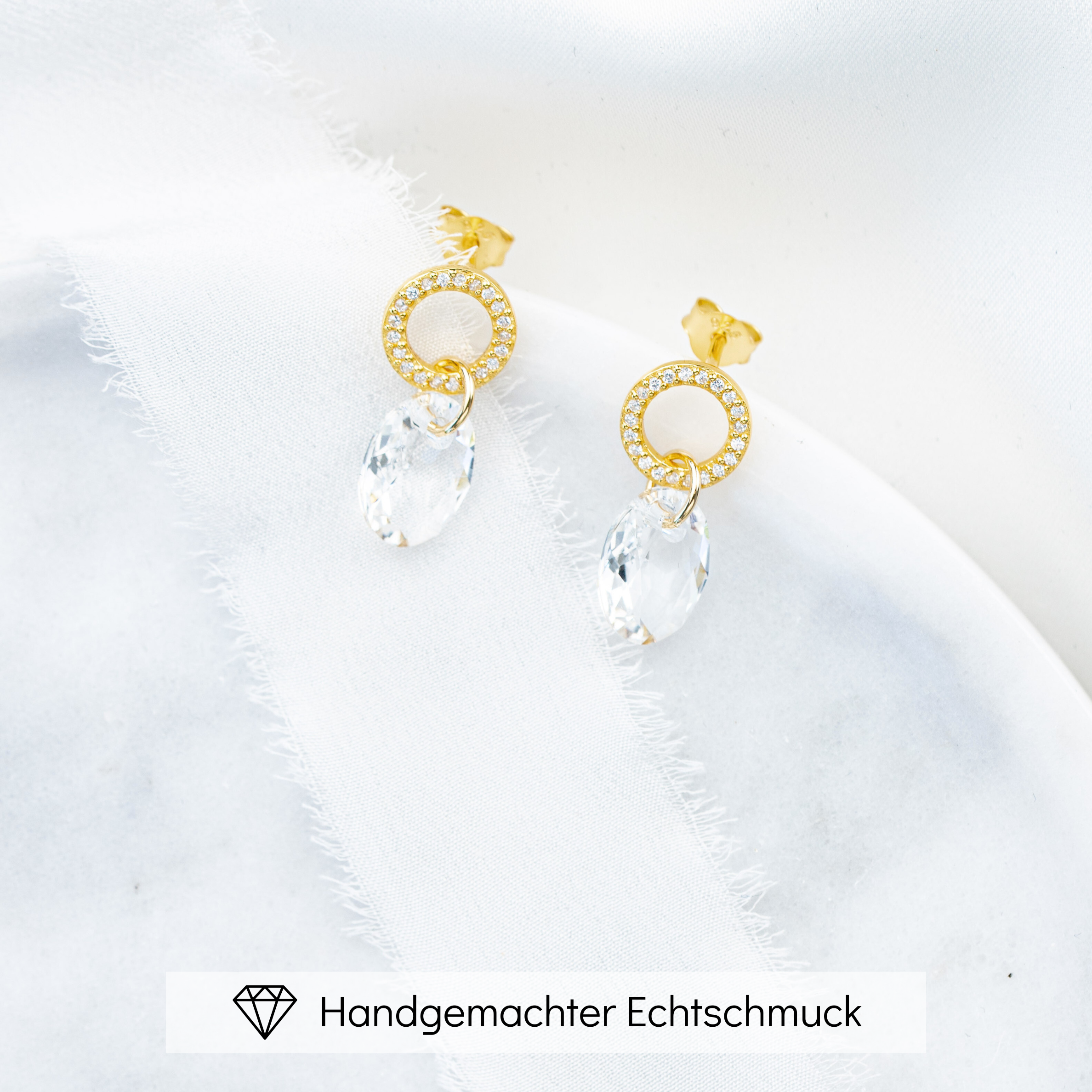 Perlenbräute Mimi Ohrringe Hochzeit Zirkonia Gold 2,2cm