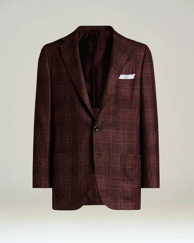 Kiton Jackets Bordeaux Checked Sakko Gr. 50 Kaschmir