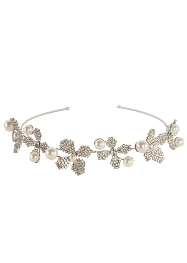 Elizabeth Bower June Pearl Crystal Haarband Rhodium 203 mm