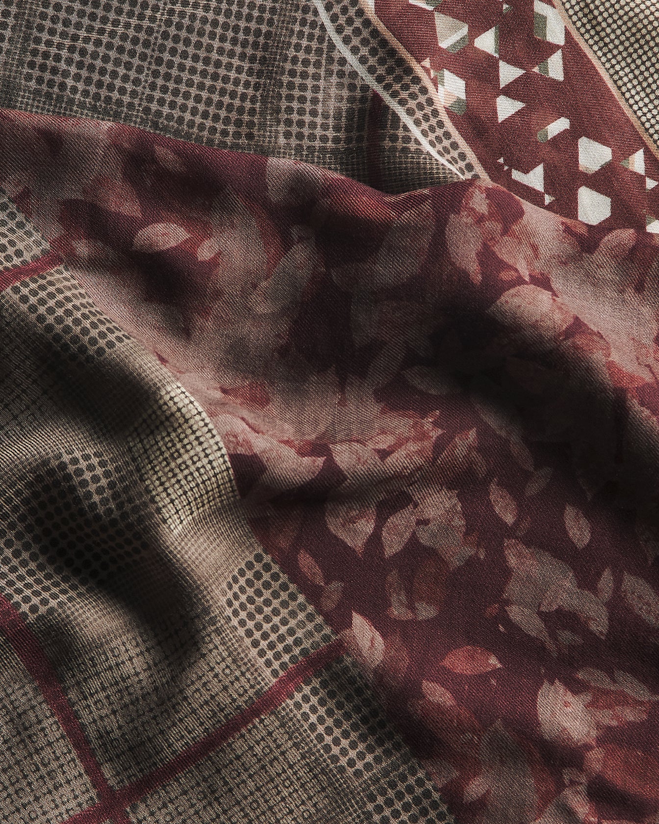 Kiton Kaschmirschal Bordeaux Taupe Floral 140