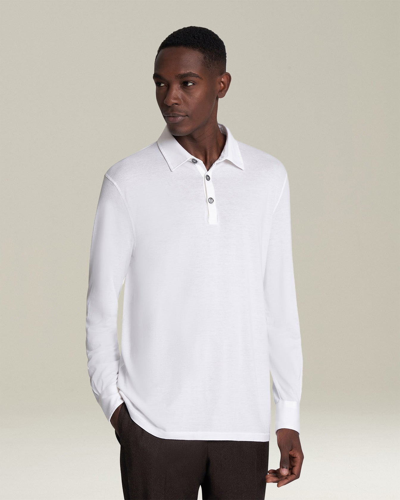 Kiton Jersey Poloshirt Langarm Gr.M Weiß Baumwolle