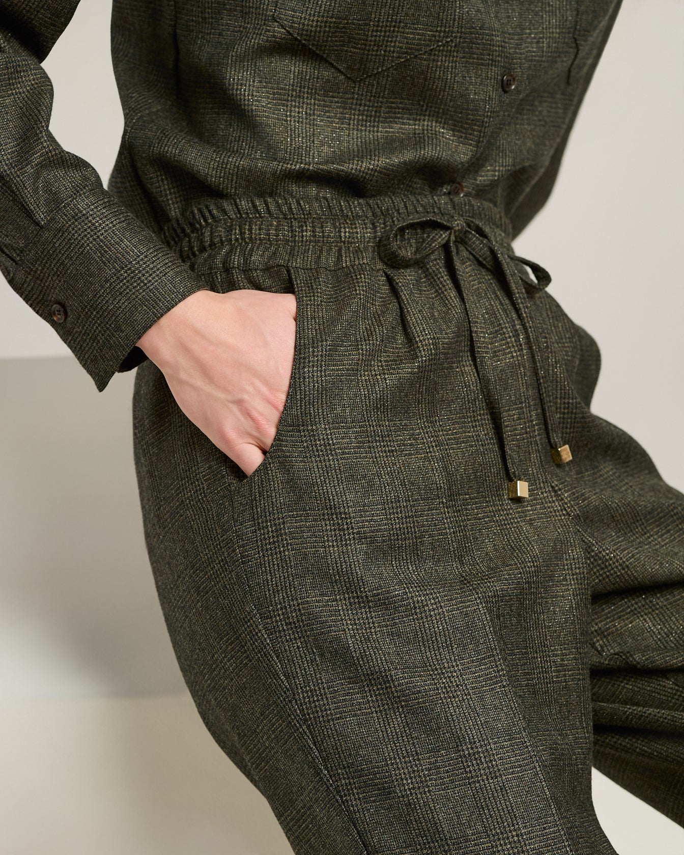 Kiton Green Houndstooth Wollhose grün elastisch Herren