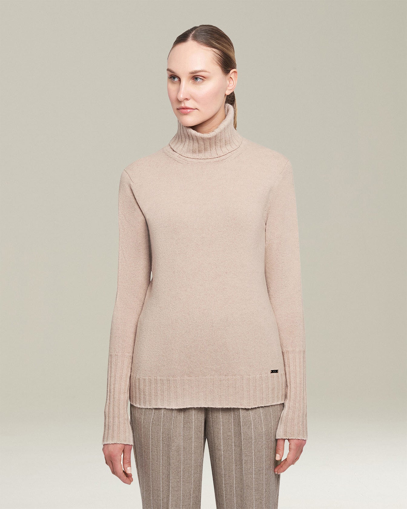 Kiton High Neck Kaschmir Pullover Beige Gr. 40 Rollkragen