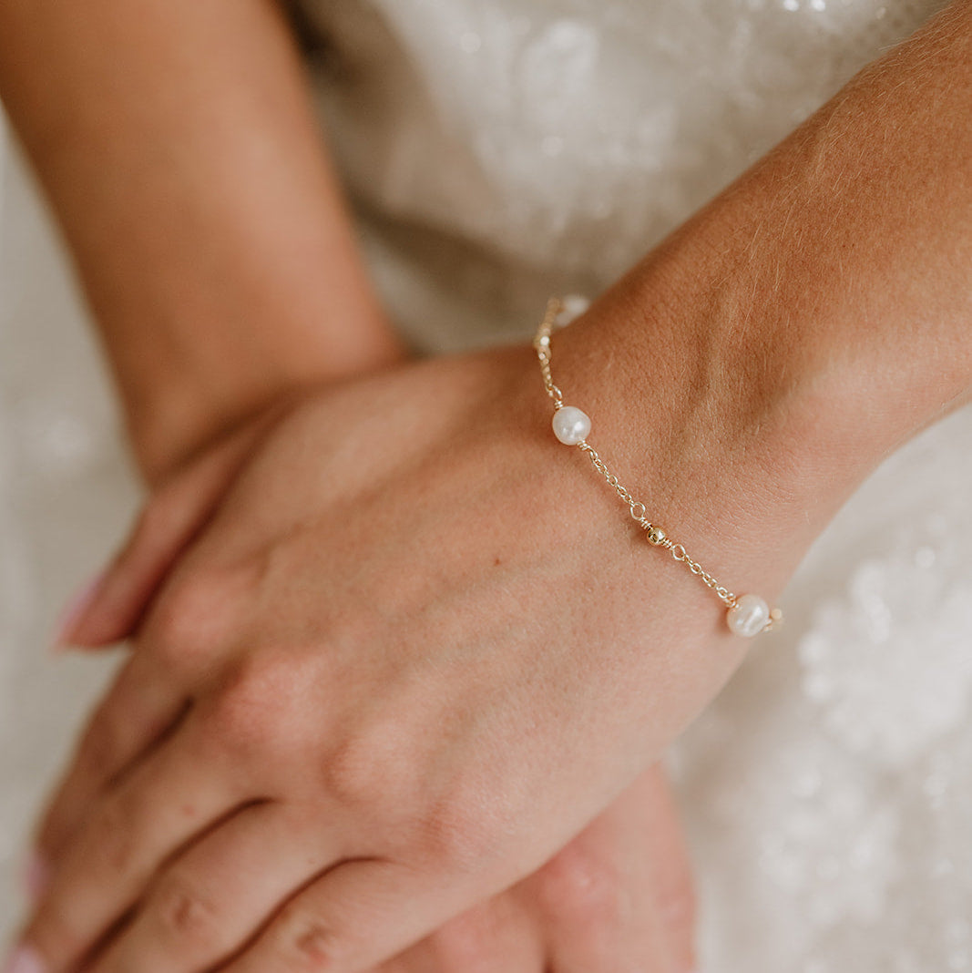 Perlenbräute Valli Brautarmband Süßwasserperlen Gold 16-19cm