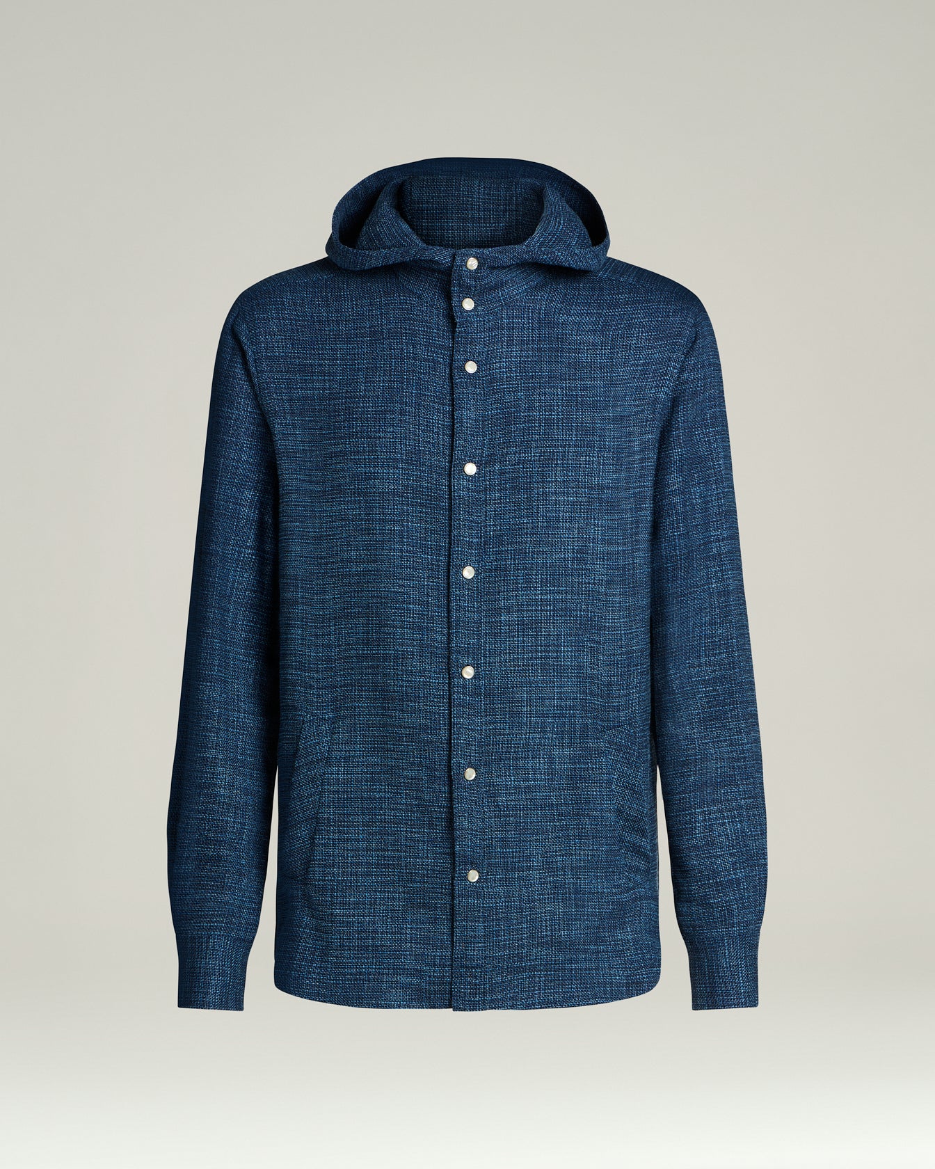 Kiton Shirts Overshirt Blau Kapuze Naturfaser