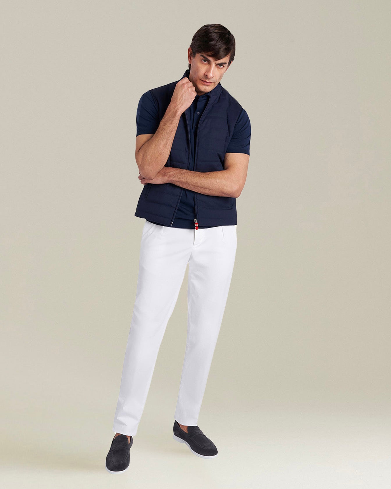 Kiton Gilet Weste Schurwolle Blau Zip Herrenweste
