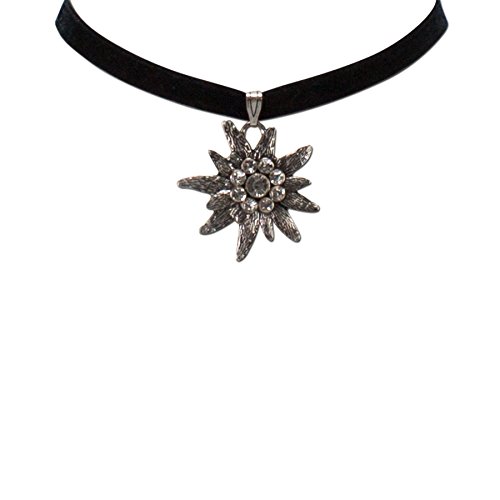 Alpenflüstern DAHEIM DHK069 Samt-Kropfband schwarz Edelweiß