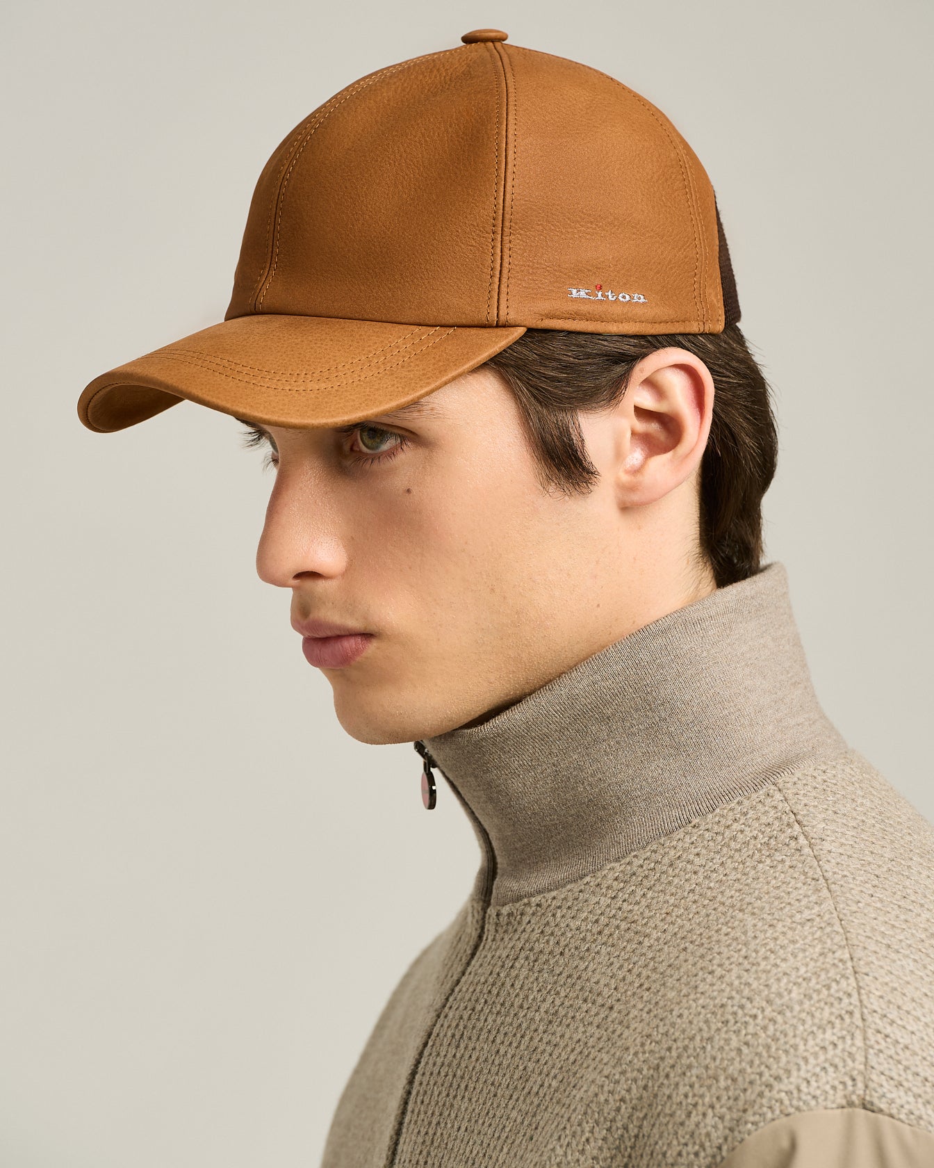 Kiton Leder Baseball Cap cognac Kalbsleder