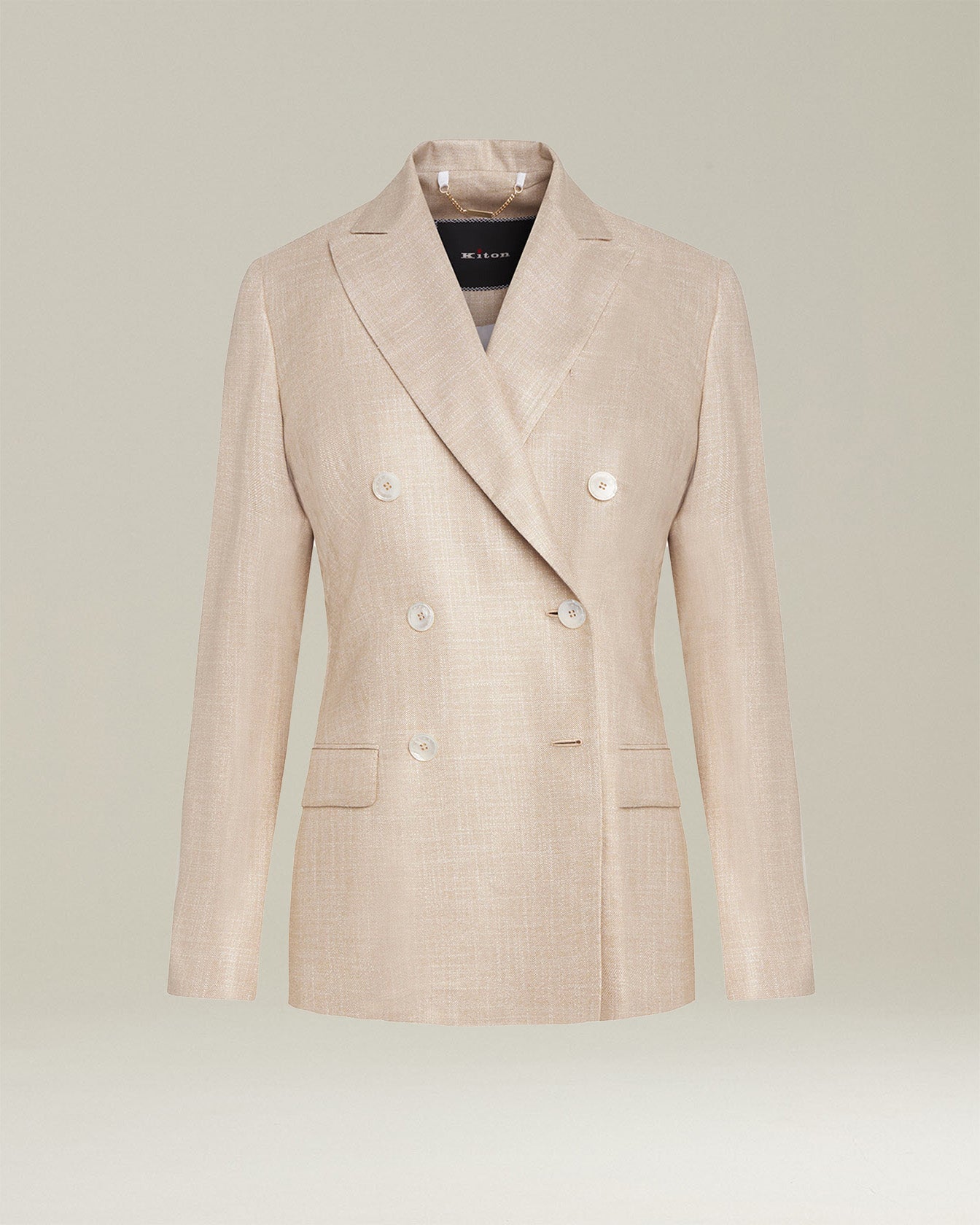 Kiton Jacket Viscose Blazer beige zweireihig Seidenfutter