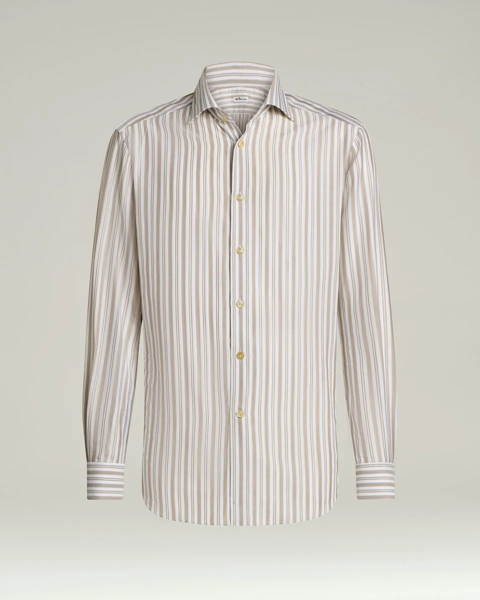 Kiton Shirts Striped Cotton Hemd braun gestreift Baumwolle