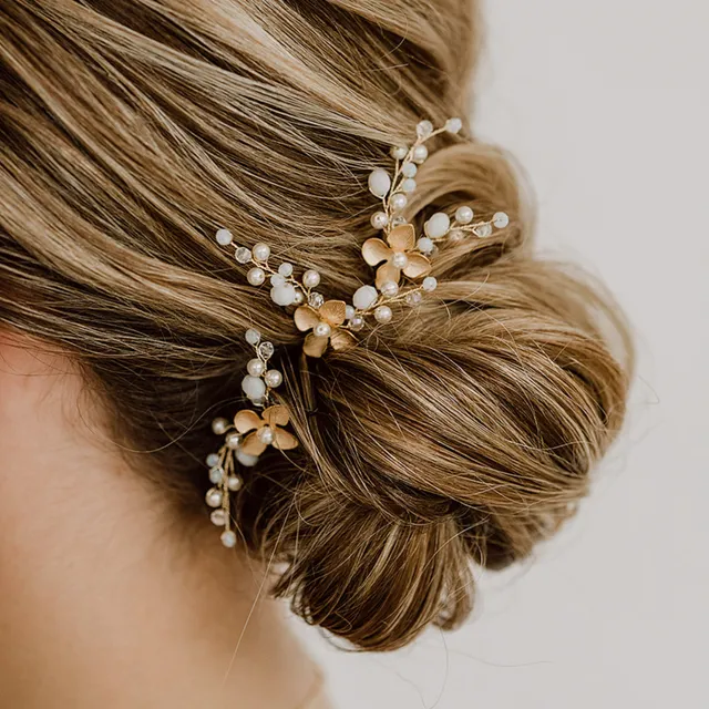Perlenbräute Haarschmuck Babsi Haarnadeln Gold 3er Set Blüten