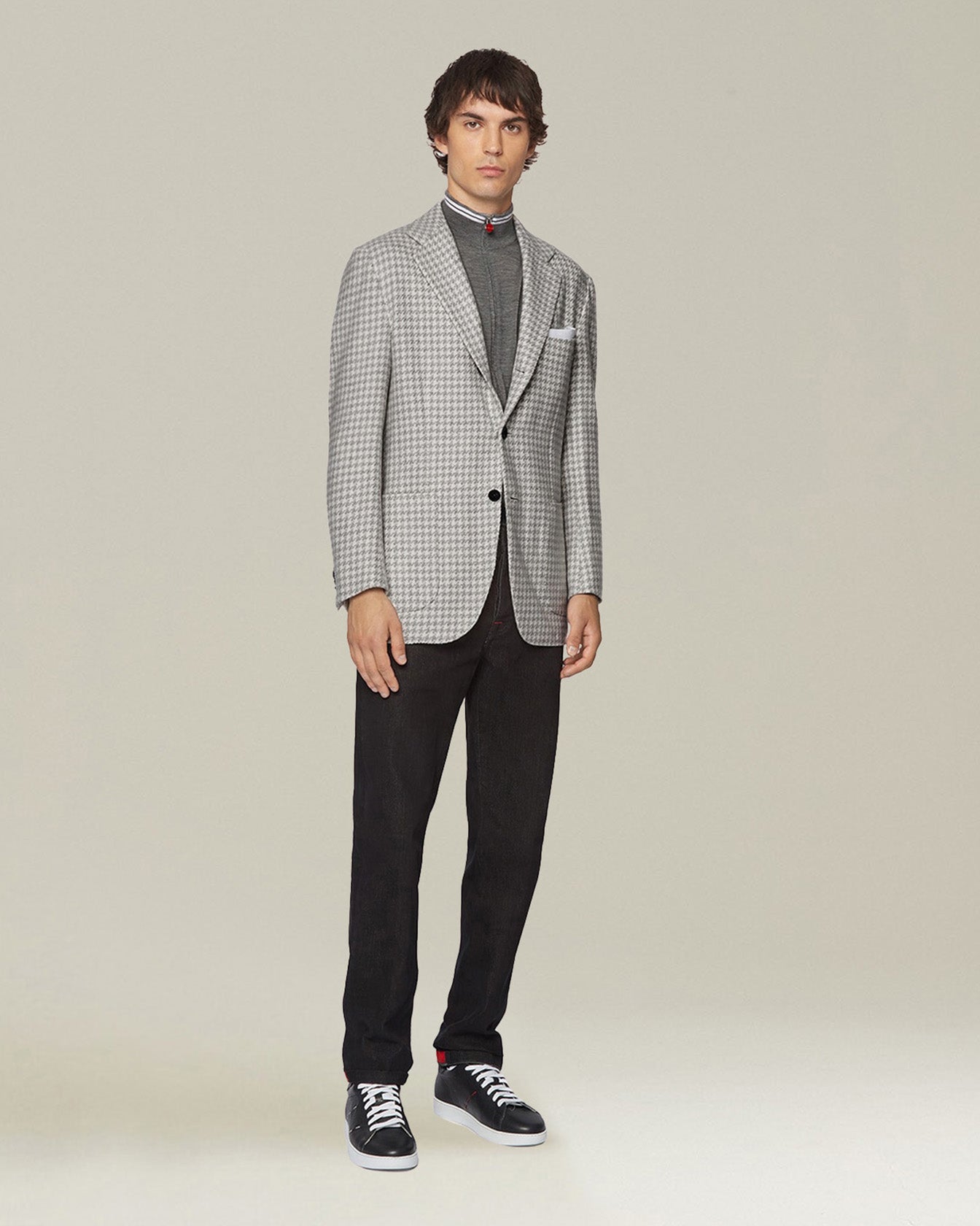 Kiton Sporty Wool Cardigan Strickjacke Wolle Kontrast
