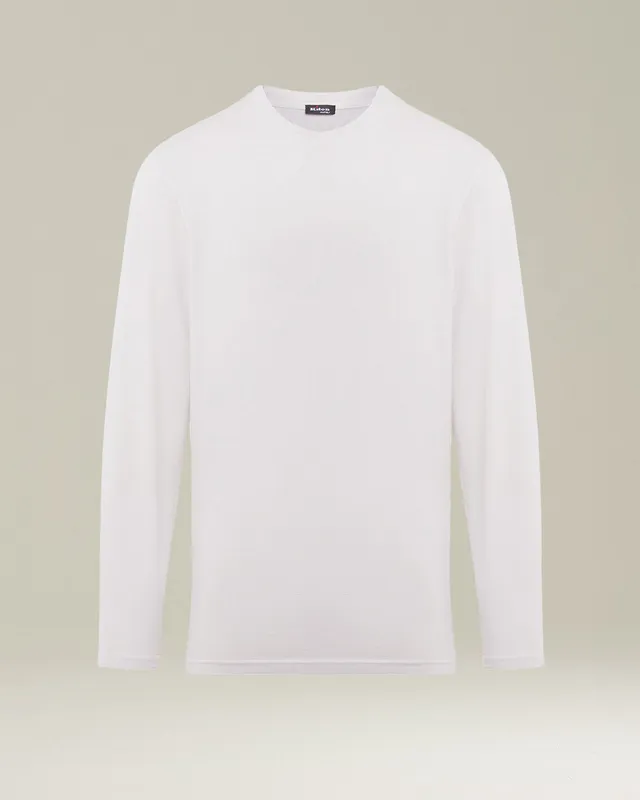 Kiton Polo T-Shirt Langarm Baumwolle Kaschmir Weiß M
