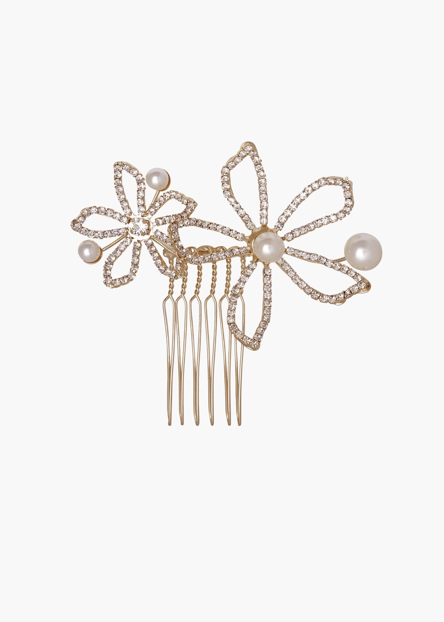 Elizabeth Bower Pavet Pearl Mini Haarkamm Rhodium