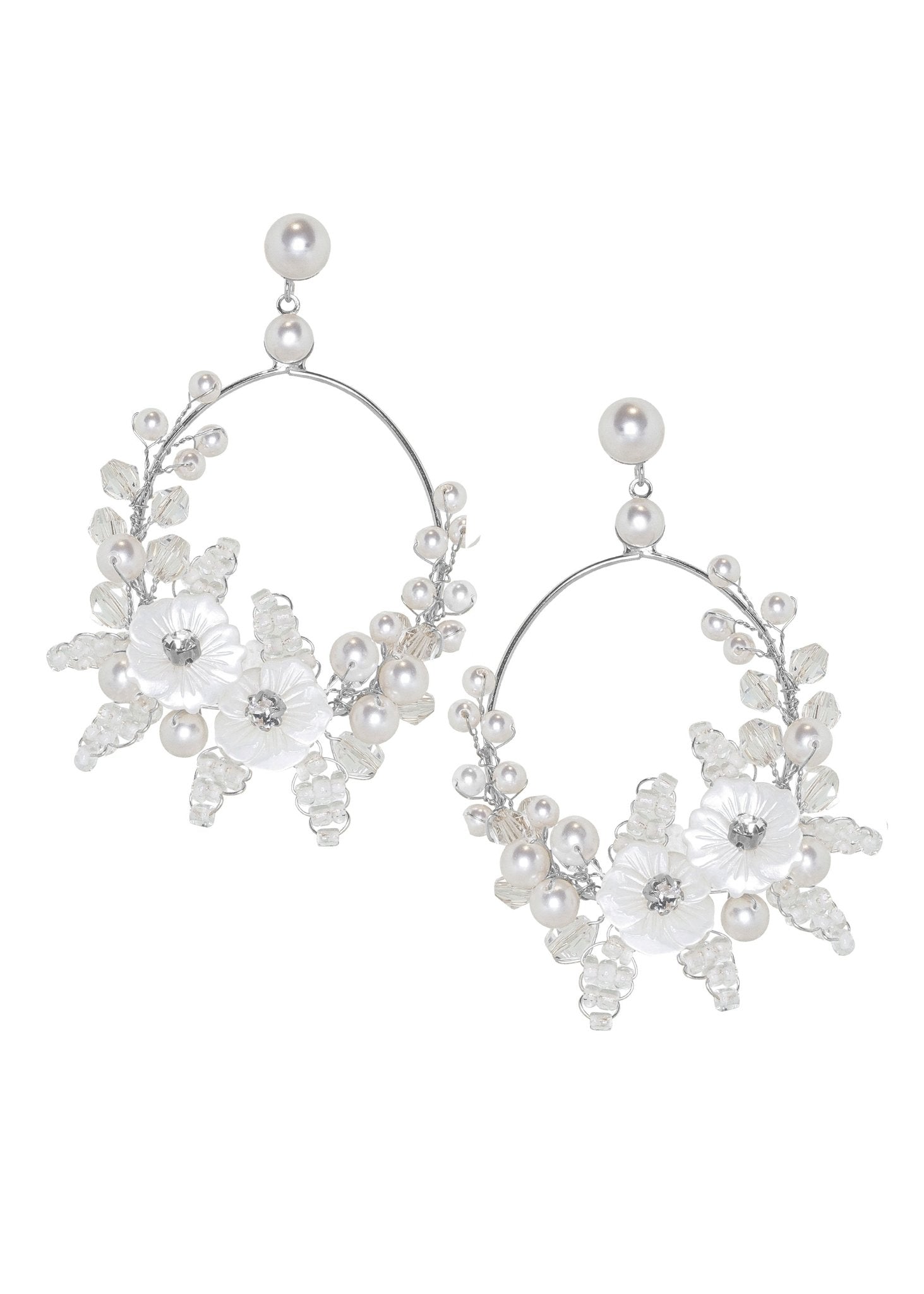 Elizabeth Bower Garland Floral Hoop Braut Ohrringe Rhodium Stecker
