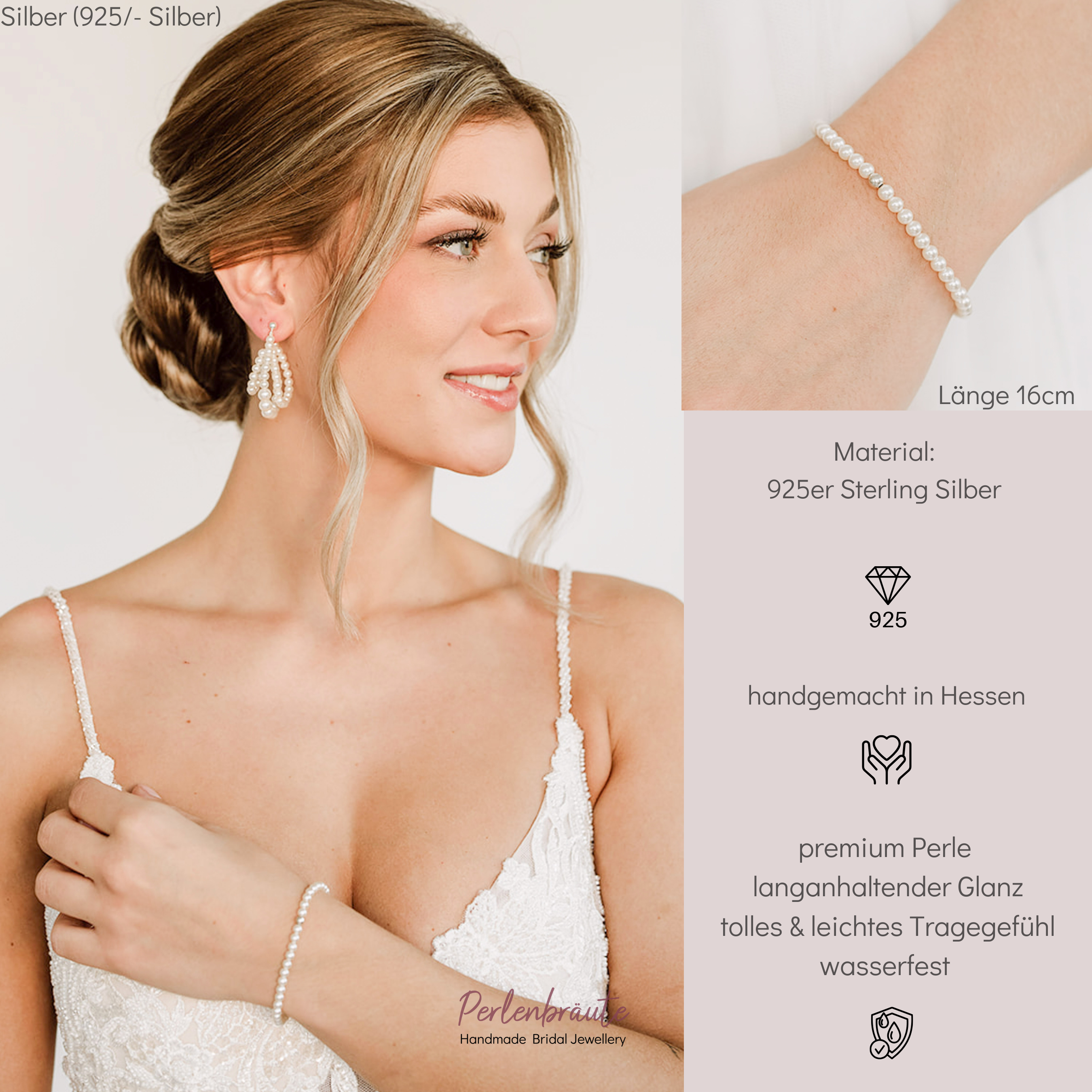 Perlenbräute Perla Perlenarmband Gold 16cm 6mm Perlen