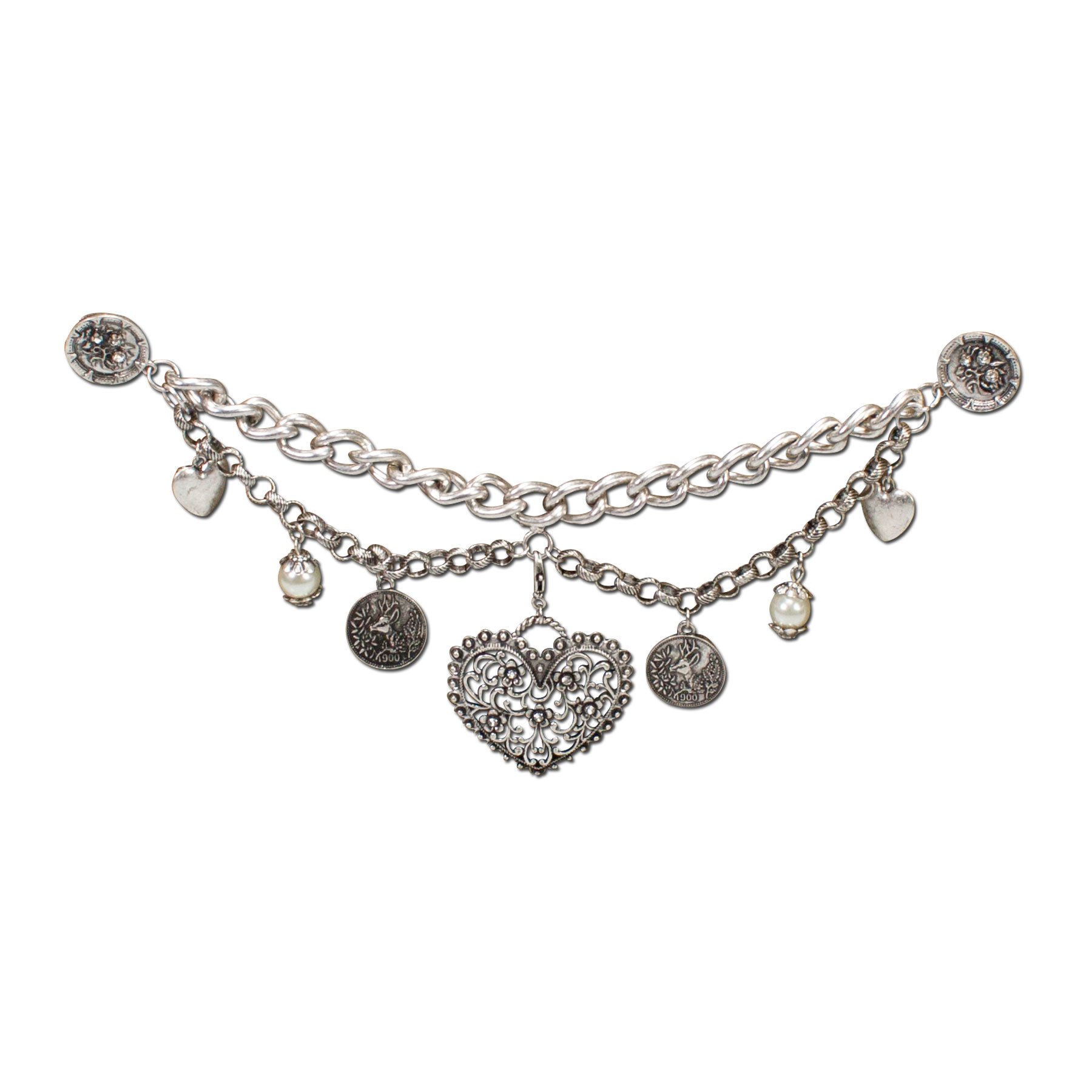 Alpenflüstern Leonie Pin-Charivari Dirndlkette Altsilber 25cm