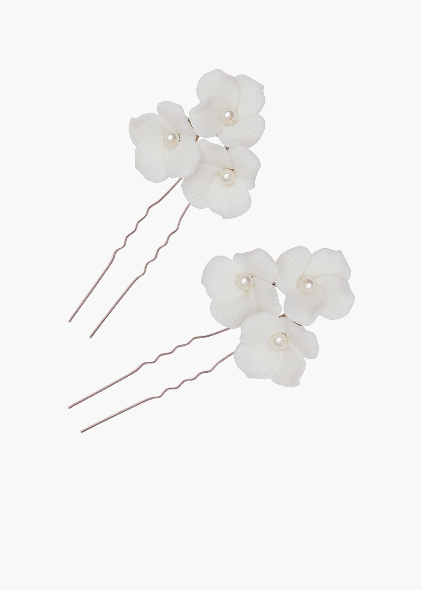 Elizabeth Bower Weiss Cluster Haarnadeln Rhodium 2er-Set Porzellan