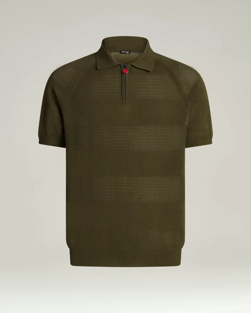 Kiton Zip Polo Kurzarm L Baumwolle Lochmuster Reissverschluss