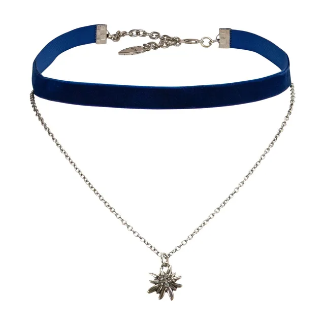 Alpenflüstern DAHEIM DHK332 Kropfkette blau Samt Edelweiss